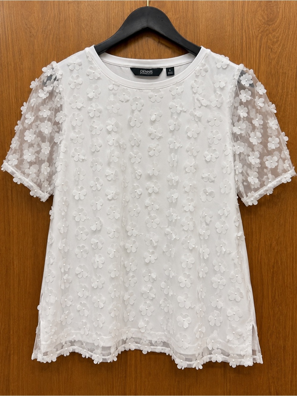 Dennis Basso Knit Top with Floral Mesh Overlay size M NEW